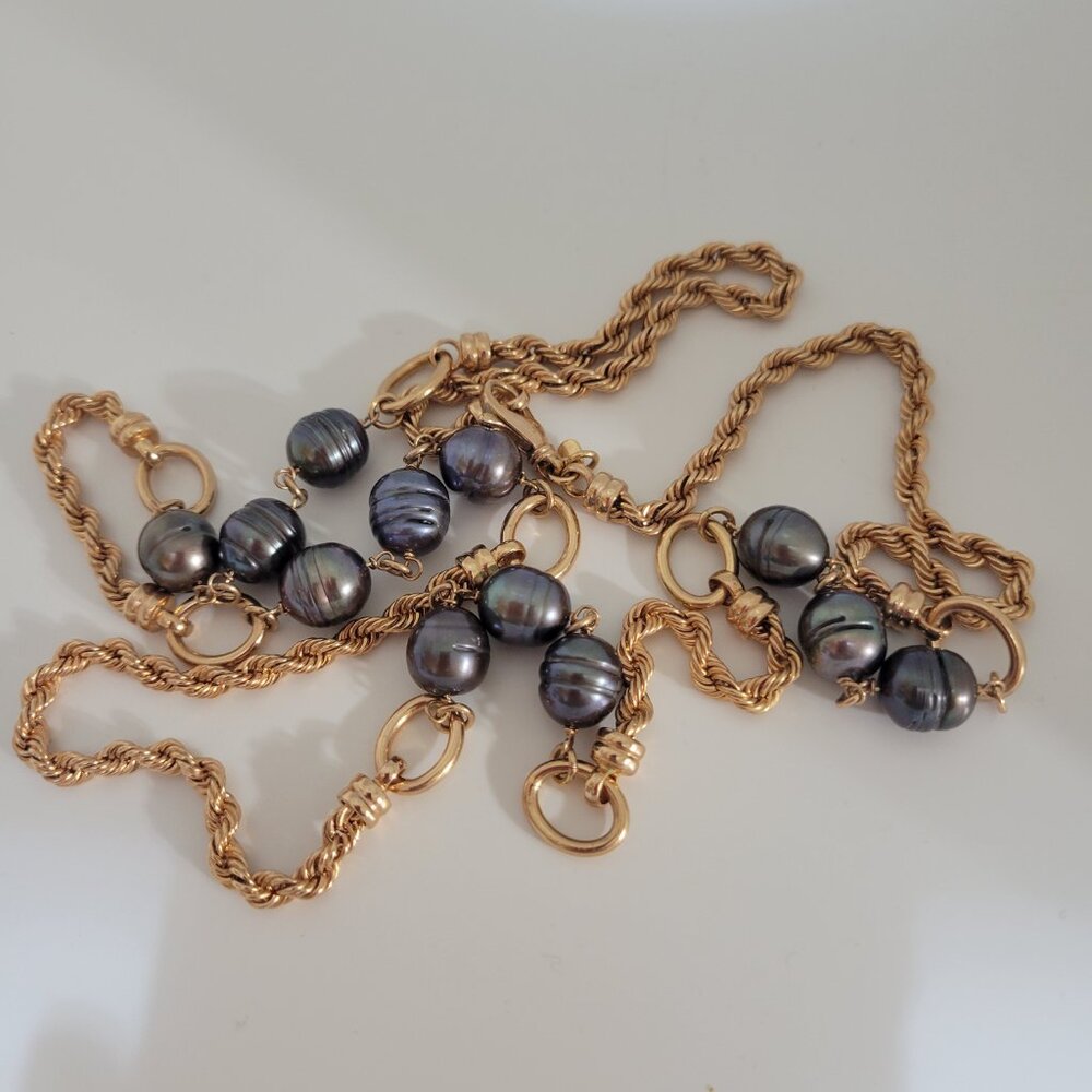 Honora Bronze Italy Genuine Pearl Chain Necklace , 36" Long - Picture 2 of 6